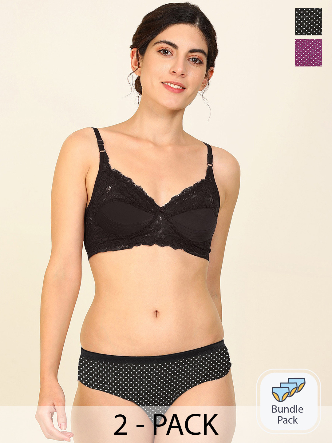 Aamarsh Pack Of 2 Self-Designed Cotton Lingerie Sets A_Stiz Set_Purple,Black_30