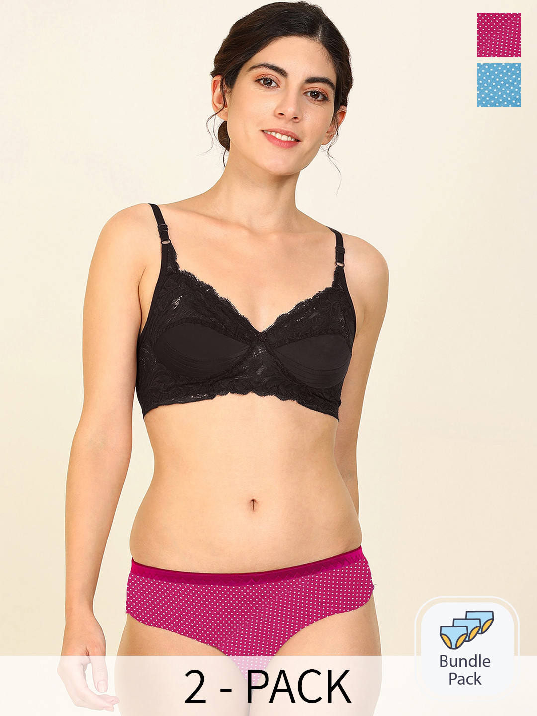 Aamarsh Pack Of 2 Self-Designed Cotton Lingerie Sets A_Stiz Set_Pink,Green_30