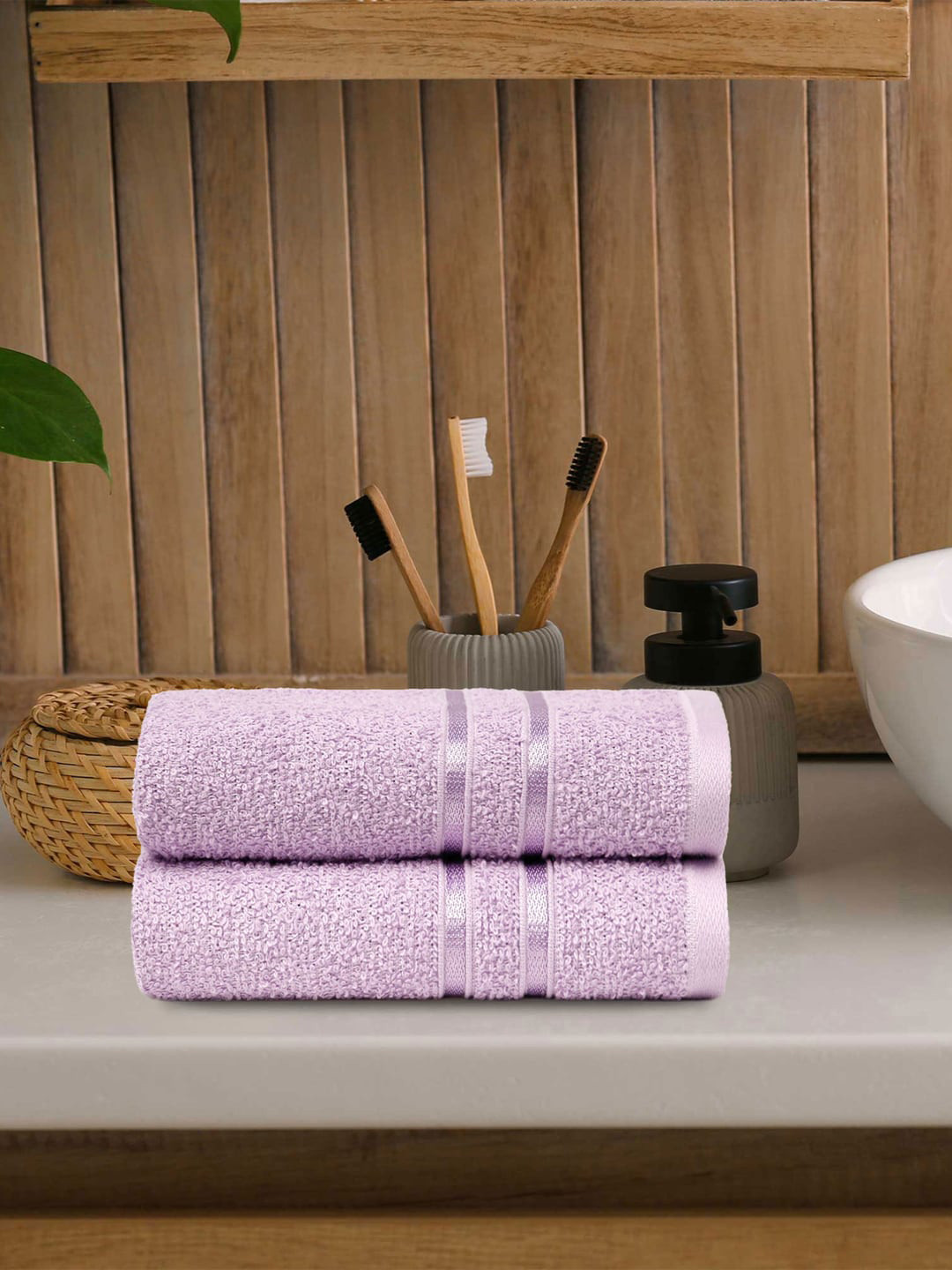 MYTRIDENT Purple 2-Pieces 400 GSM Pure-Cotton Hand Towels