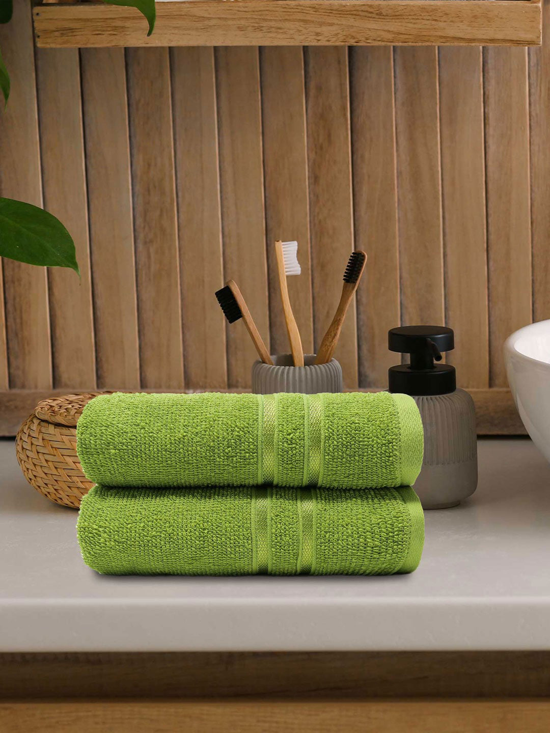 MYTRIDENT Green 2-Pieces 400 GSM Pure Cotton Hand Towels
