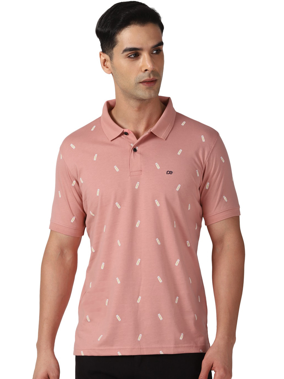 Peter England Casuals Printed Short Sleeves Polo Collar T-Shirt