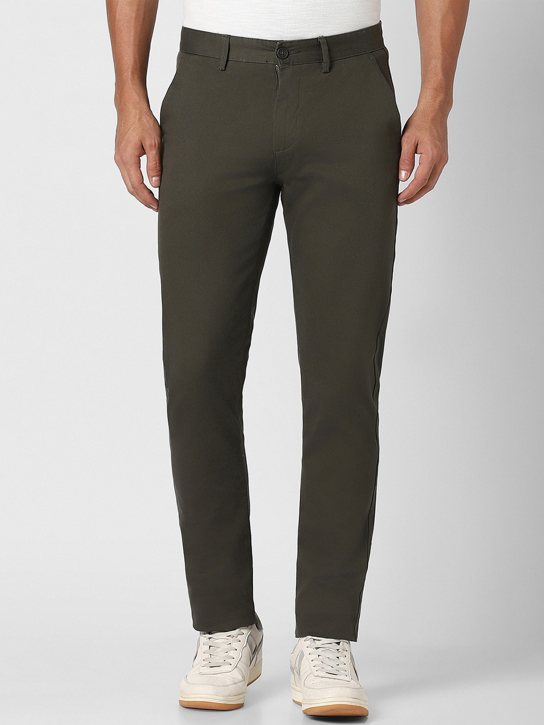 Peter England Casuals Men Mid Top Super Slim Fit  Plain Regular Trousers