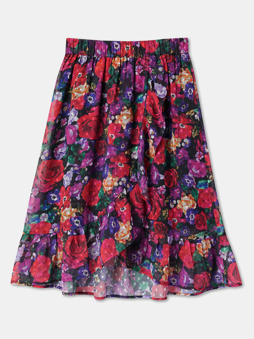 R&B Girls Floral Printed Gathered Or Pleated Flared Midi Skirt