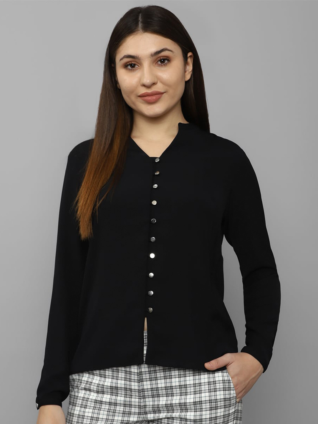 Allen Solly Woman Mandarin Collar Long Sleeves Shirt Style Top