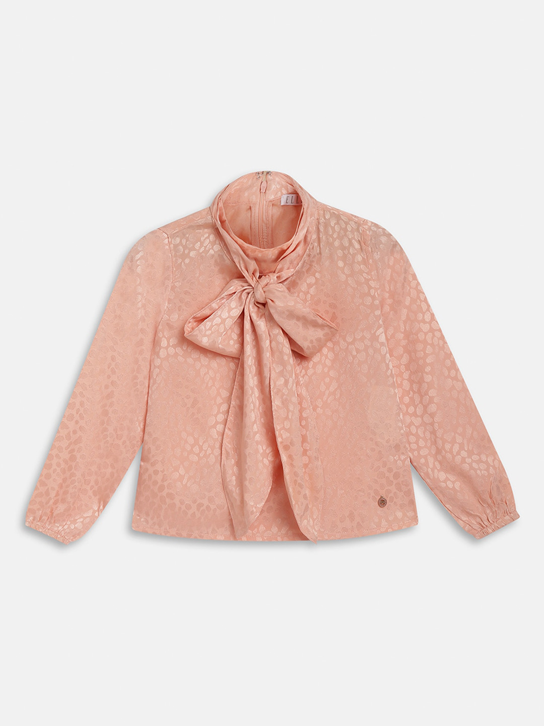 ELLE Girls Self Design Tie-Up Neck Puff Sleeve Shirt Style Top