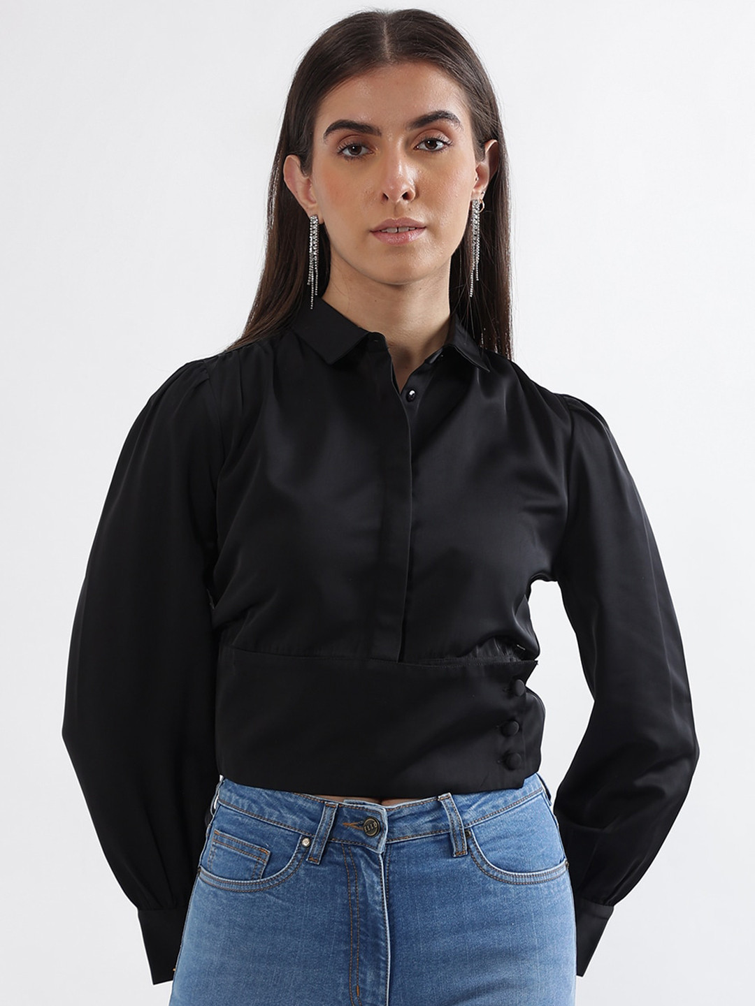 ELLE Cuffed Sleeve Shirt Style Top
