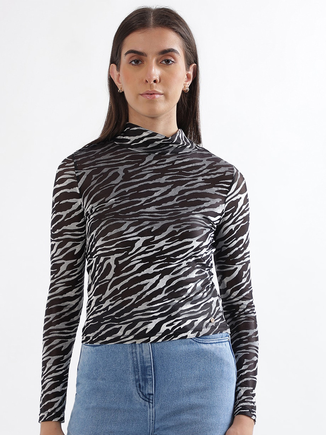 ELLE Animal Printed High Neck Fitted Top