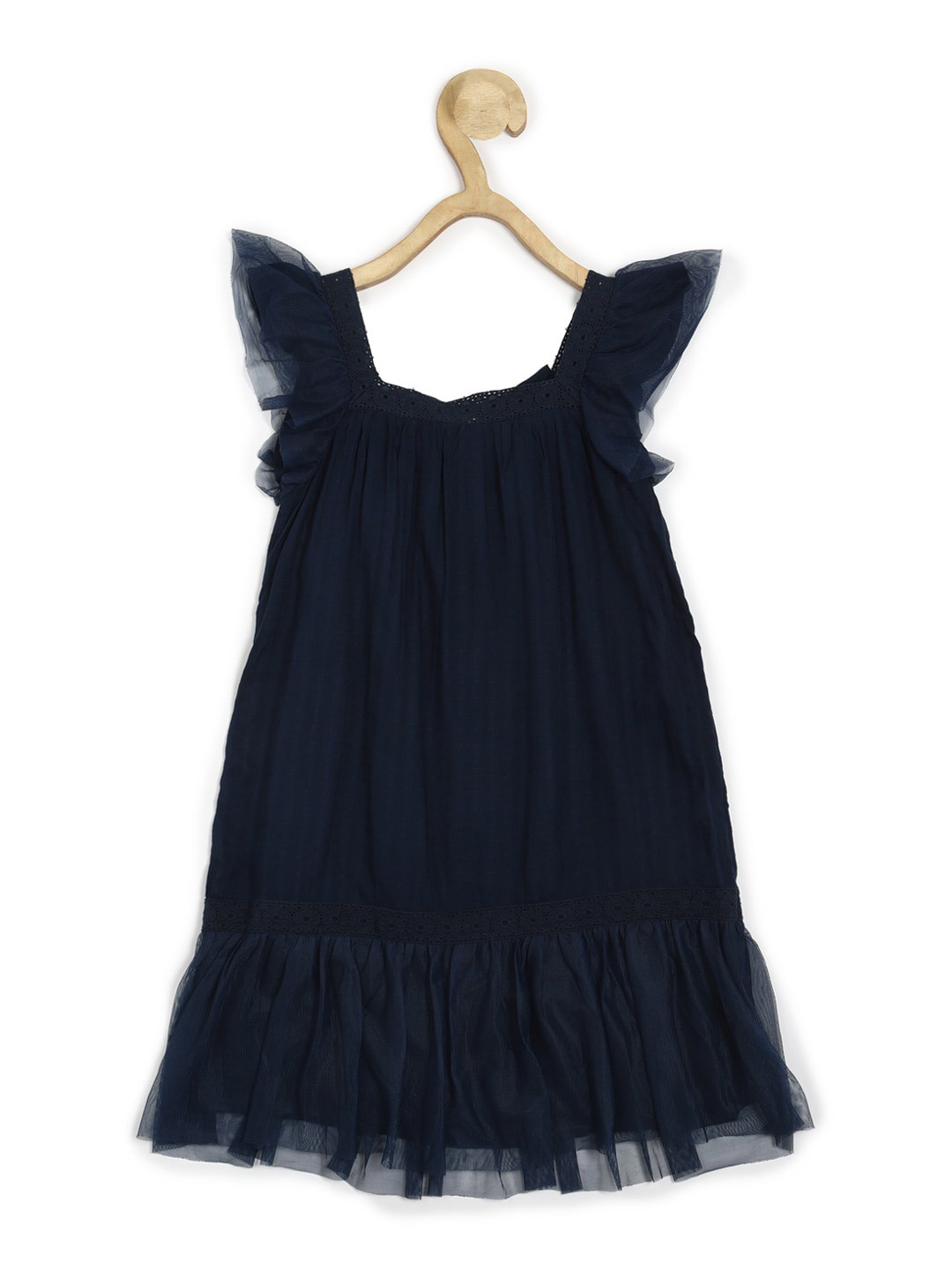 Peter England Girls Square Neck Flutter Sleeves A-Line Dress