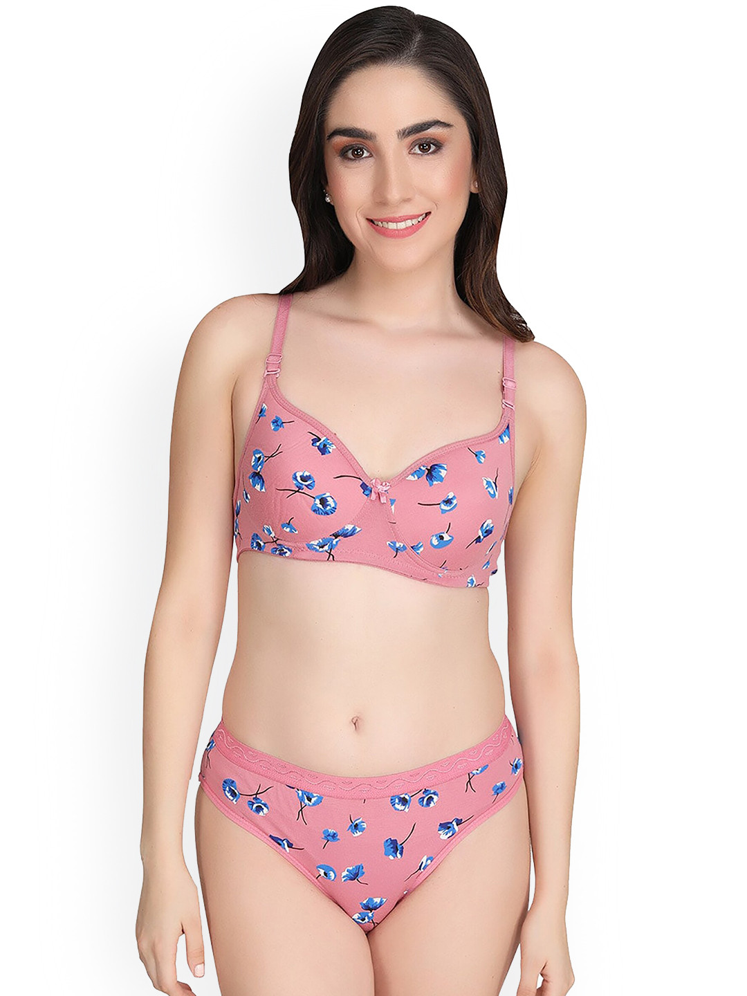 Aamarsh Floral Printed Low-Rise Cotton Lingerie Set A_M-Kali Set_Pink_30