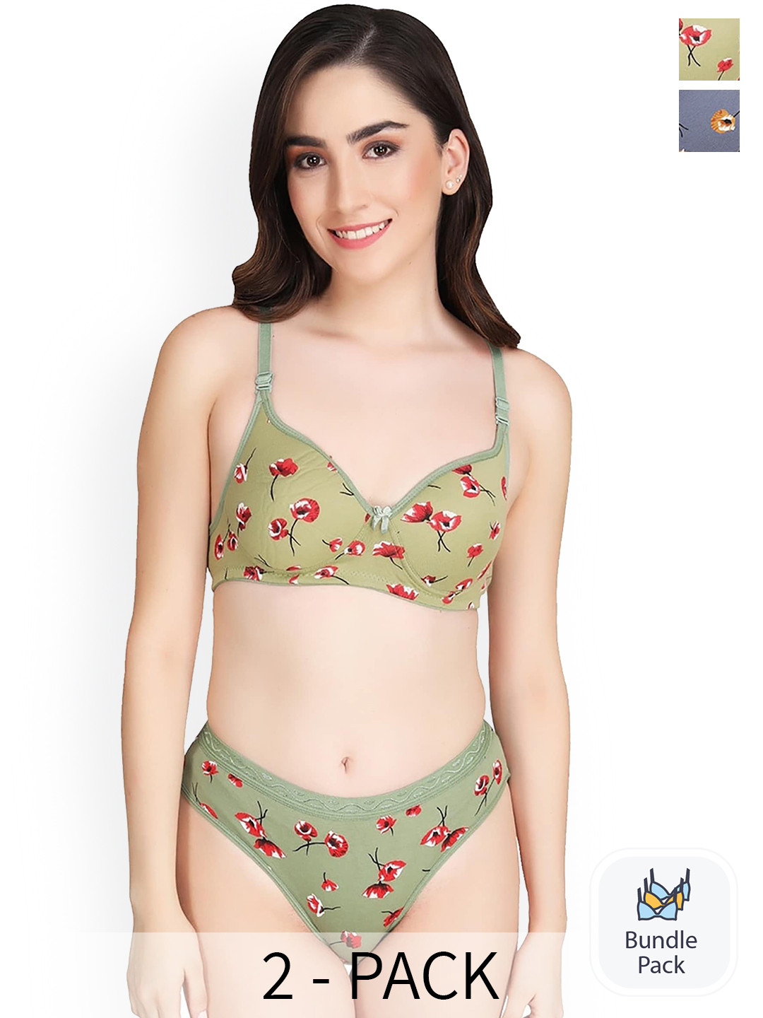 Aamarsh Pack Of 2 Printed Lingerie Set A_M-Kali Set_Grey,Green_30