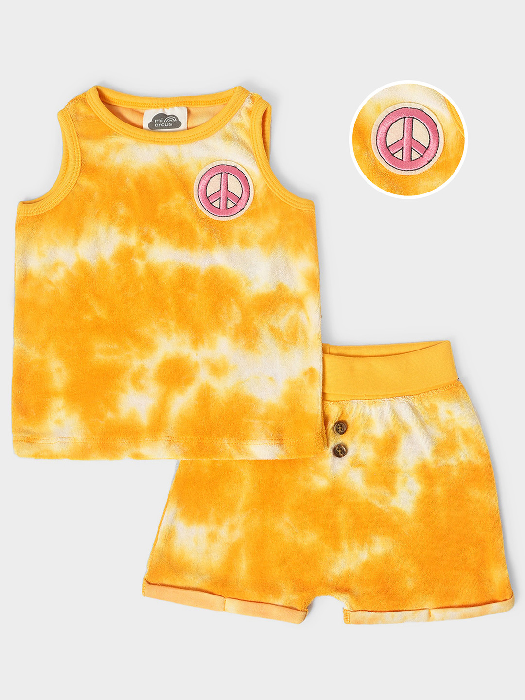 MiArcus Kids Printed White Tie Dye Round Neck Sleeve Pure Cotton Clothing Set