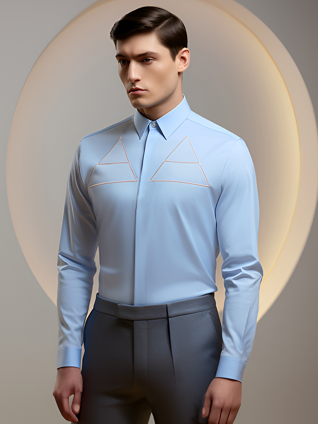 HE SPOKE Modern Embroidered Tailored Fit Twill Pure Cotton Formal Shirt