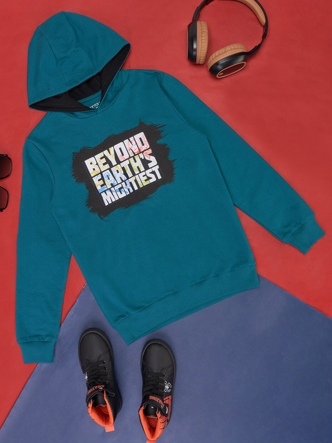 Pantaloons Junior Boys Typography Printed Hooded Cotton Pullover