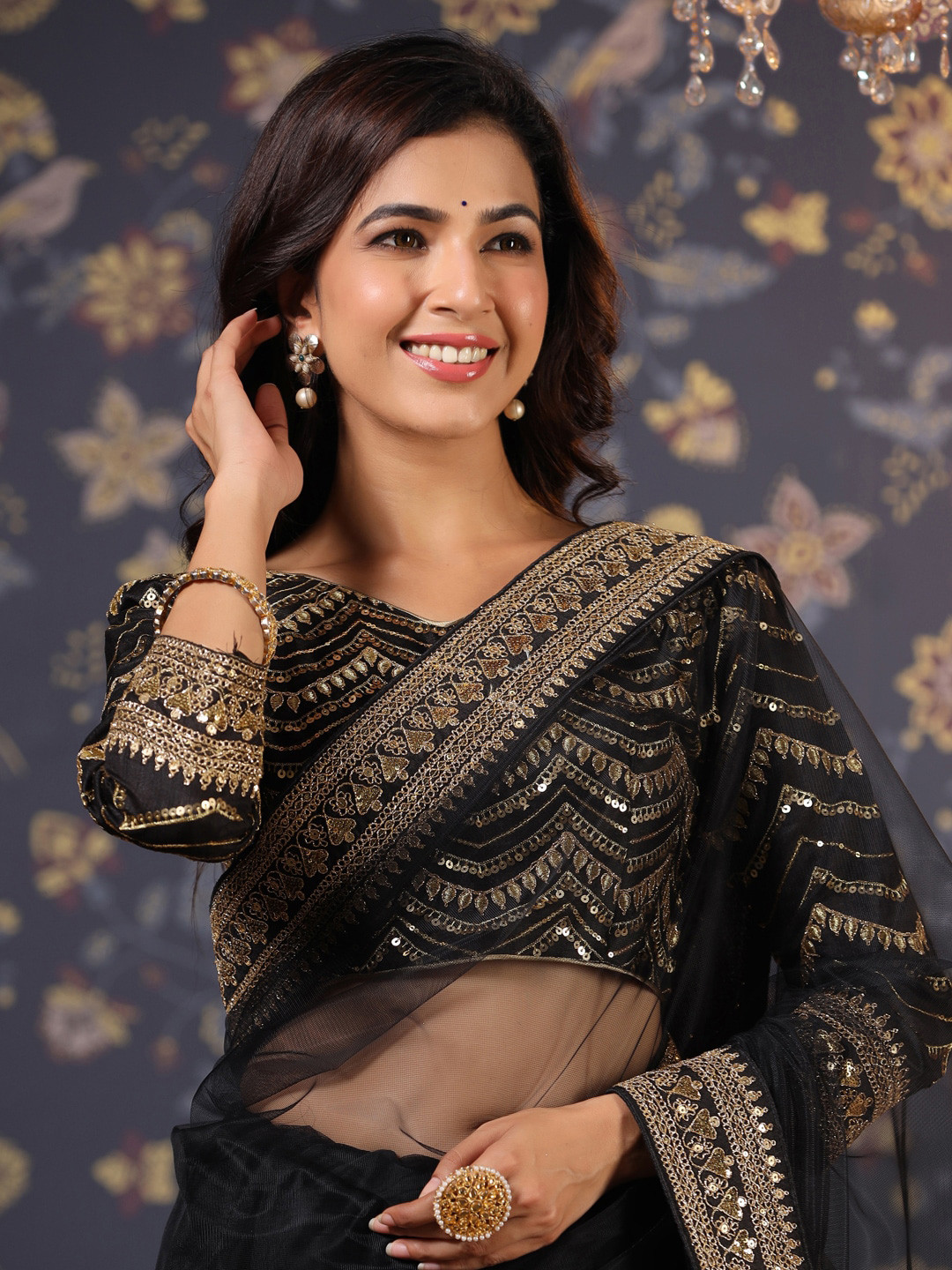 House of Pataudi Embellished Supernet Sarees