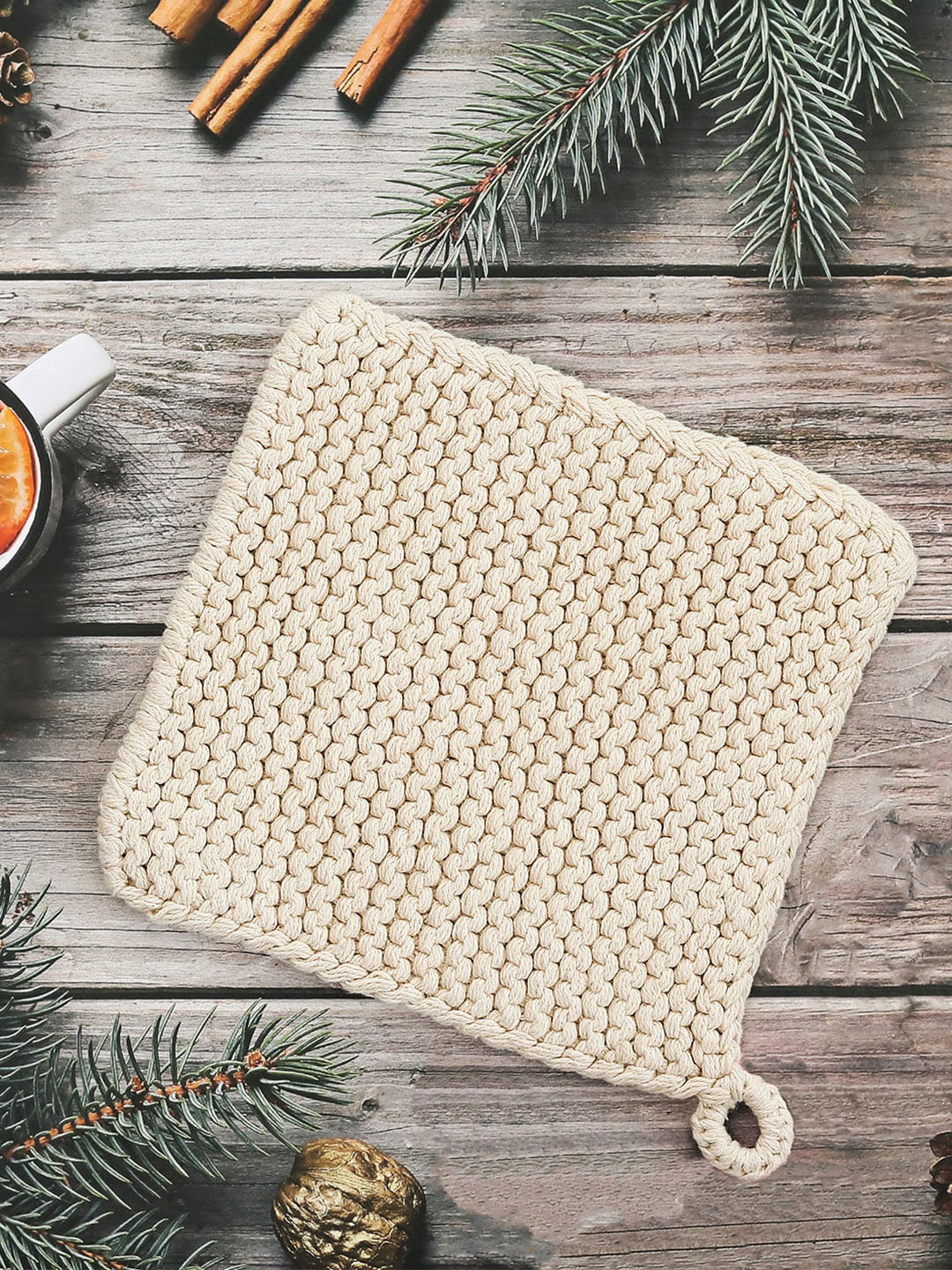 Pluchi Off White 2 Pieces Woven-Design Square Pure Cotton Table Placemats