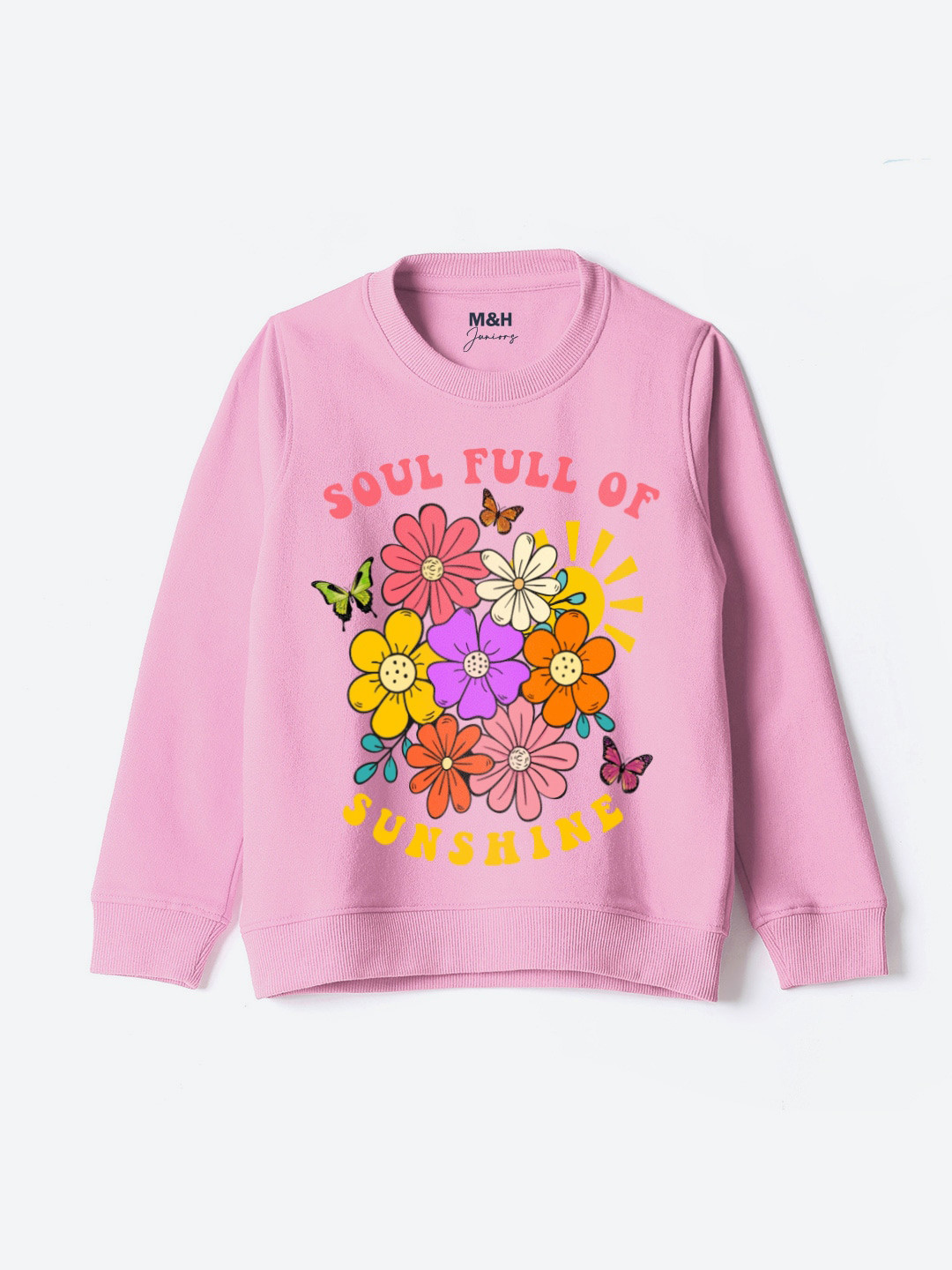 M&H Juniors Girls Floral Printed Full Sleeves Ribbed Pullover