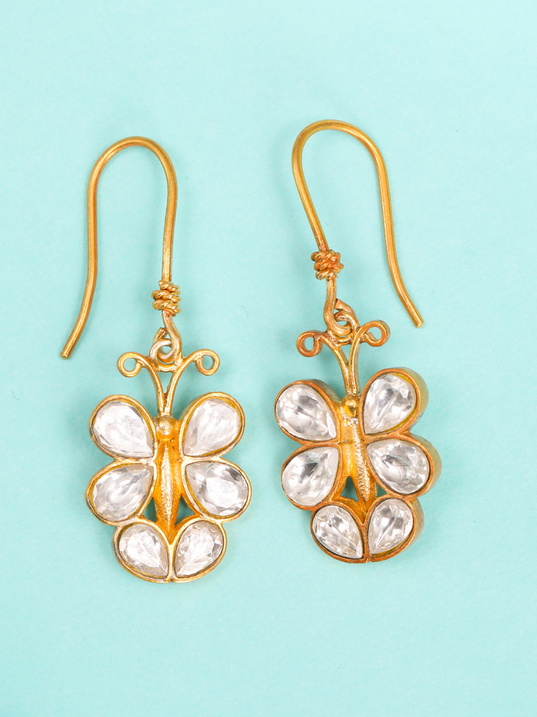 Unniyarcha 92.5 Silver Gold-Plated Silver Butterfly Drop Earrings