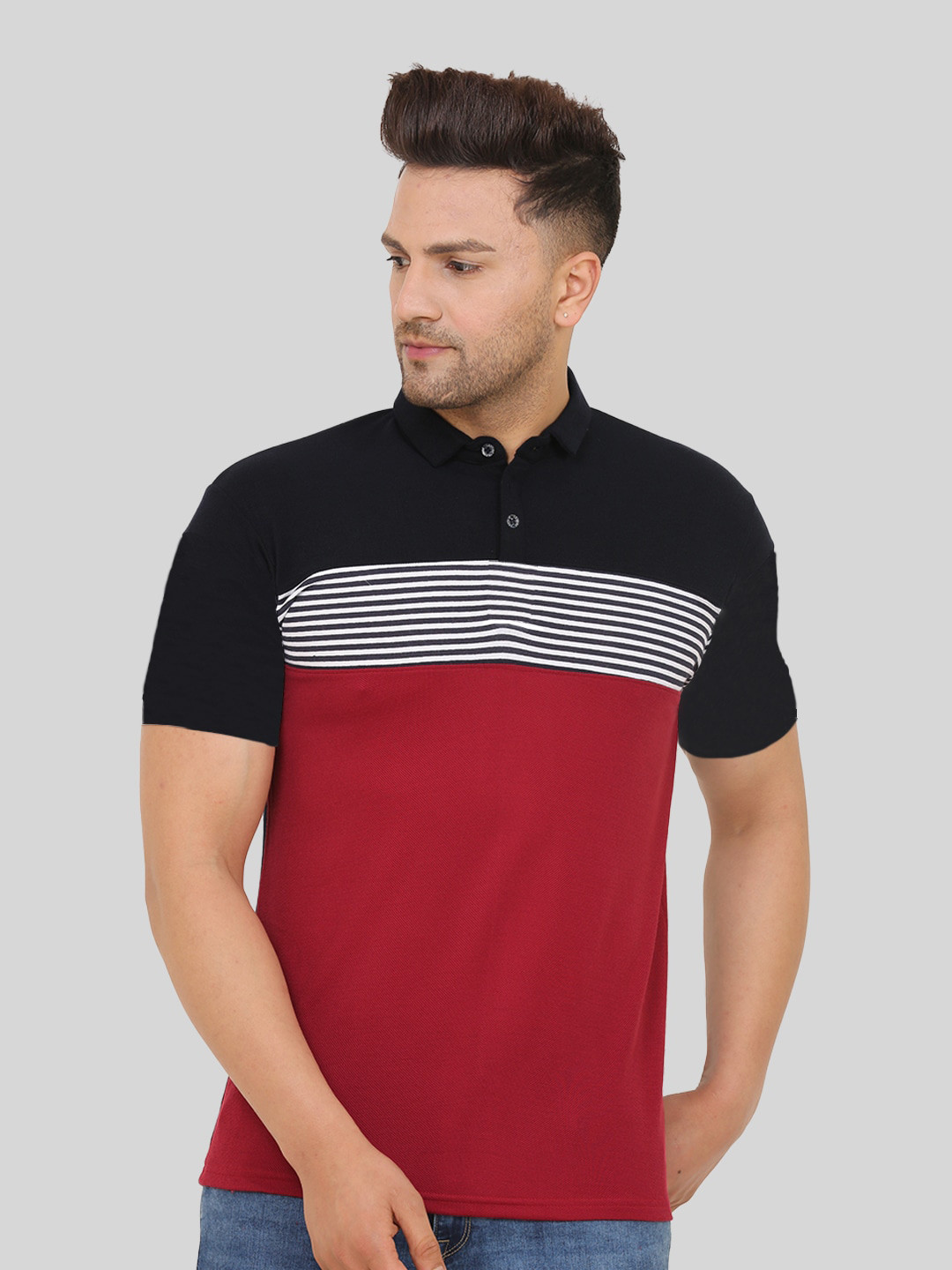 Leotude Colourblocked Polo Collar T-shirt