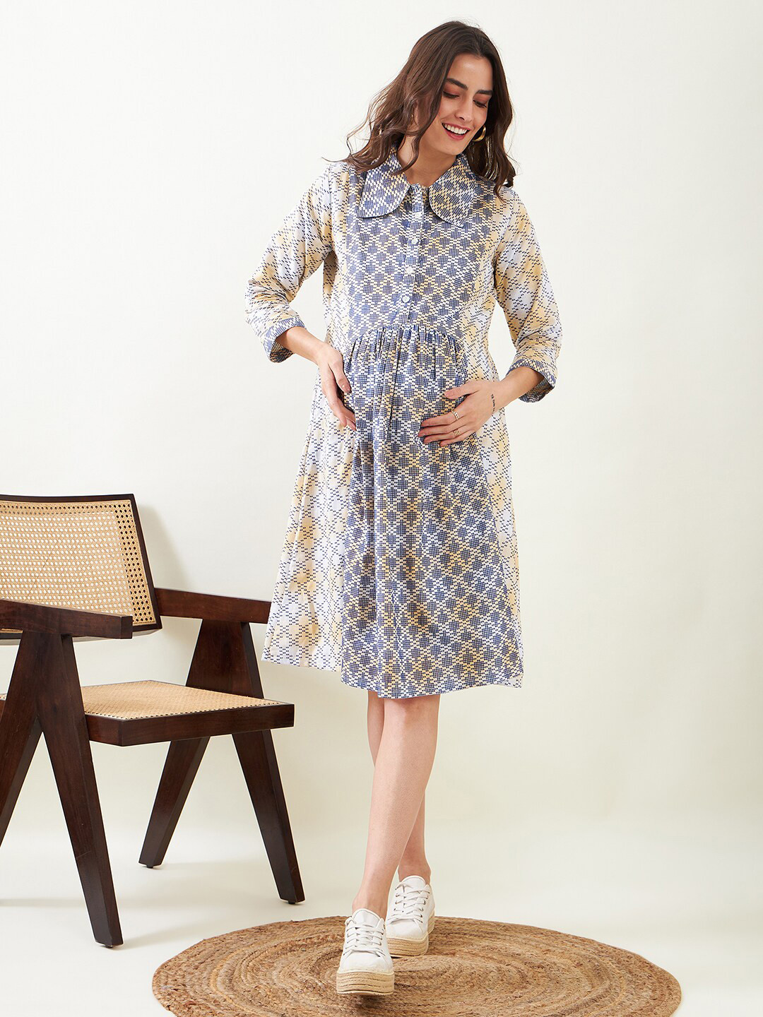 The Kaftan Company Printed Maternity & Nursing Cotton Shirt Dress