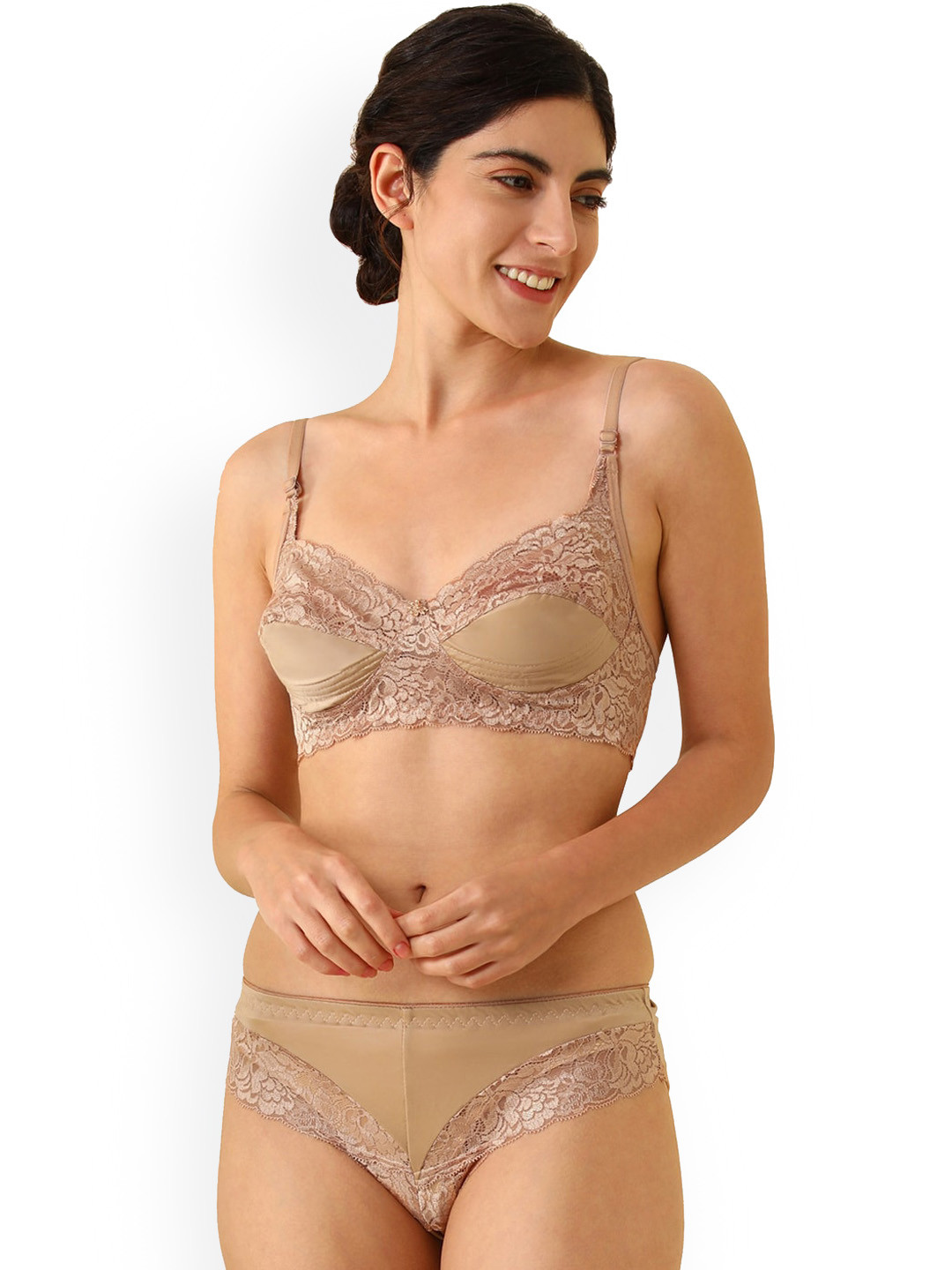 PIBU Non Padded Mid-Rise Cotton Lingerie Set F_T-Stich_Brown_30