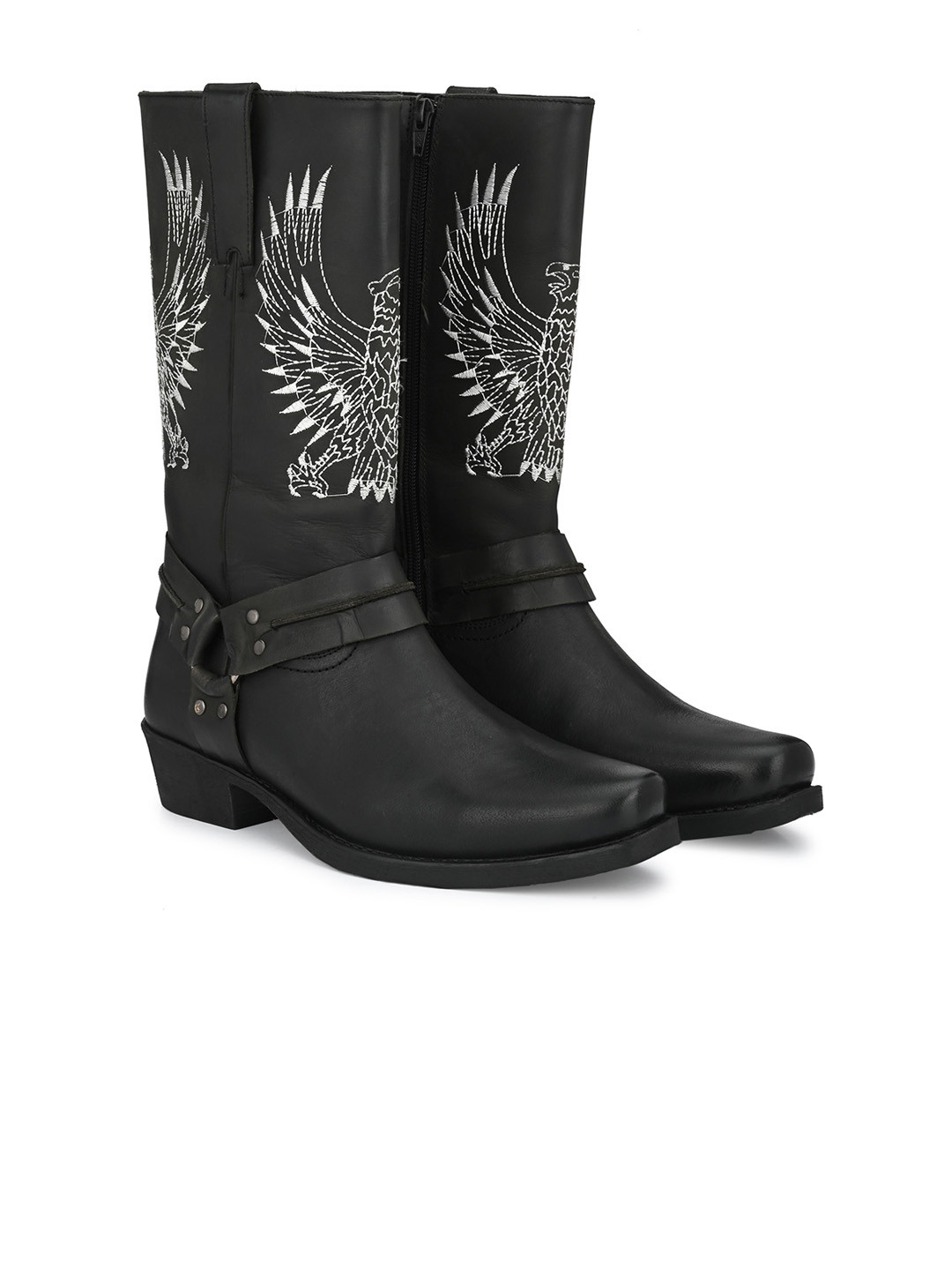 Delize Men Embroidered Leather Riding Boots