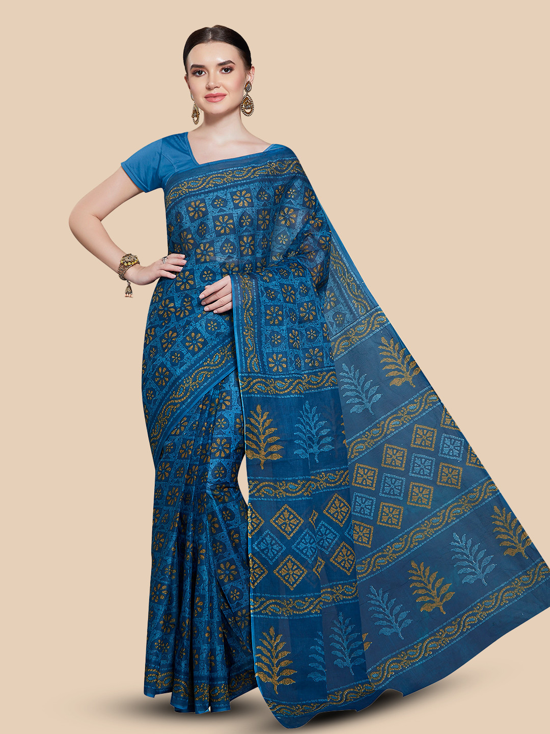 Rani Saahiba Batik Printed Pure Cotton Block Print Saree