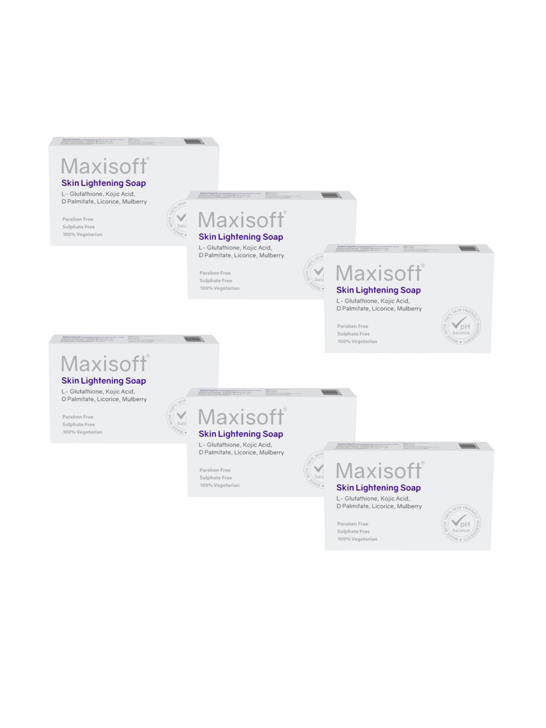 Maxisoft Set of 6 Skin Lightening Soaps with KojiC Acid & Mulberry - 75 g Each