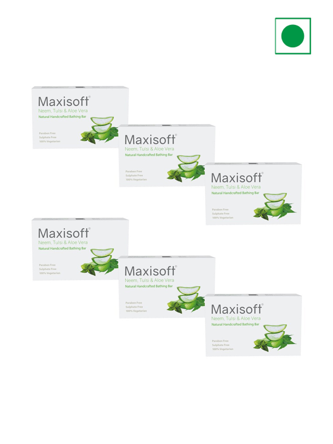 Maxisoft Set Of 6 Neem Tulsi & Aloe Vera Natural Handcrafted Bathing Bar - 100g Each