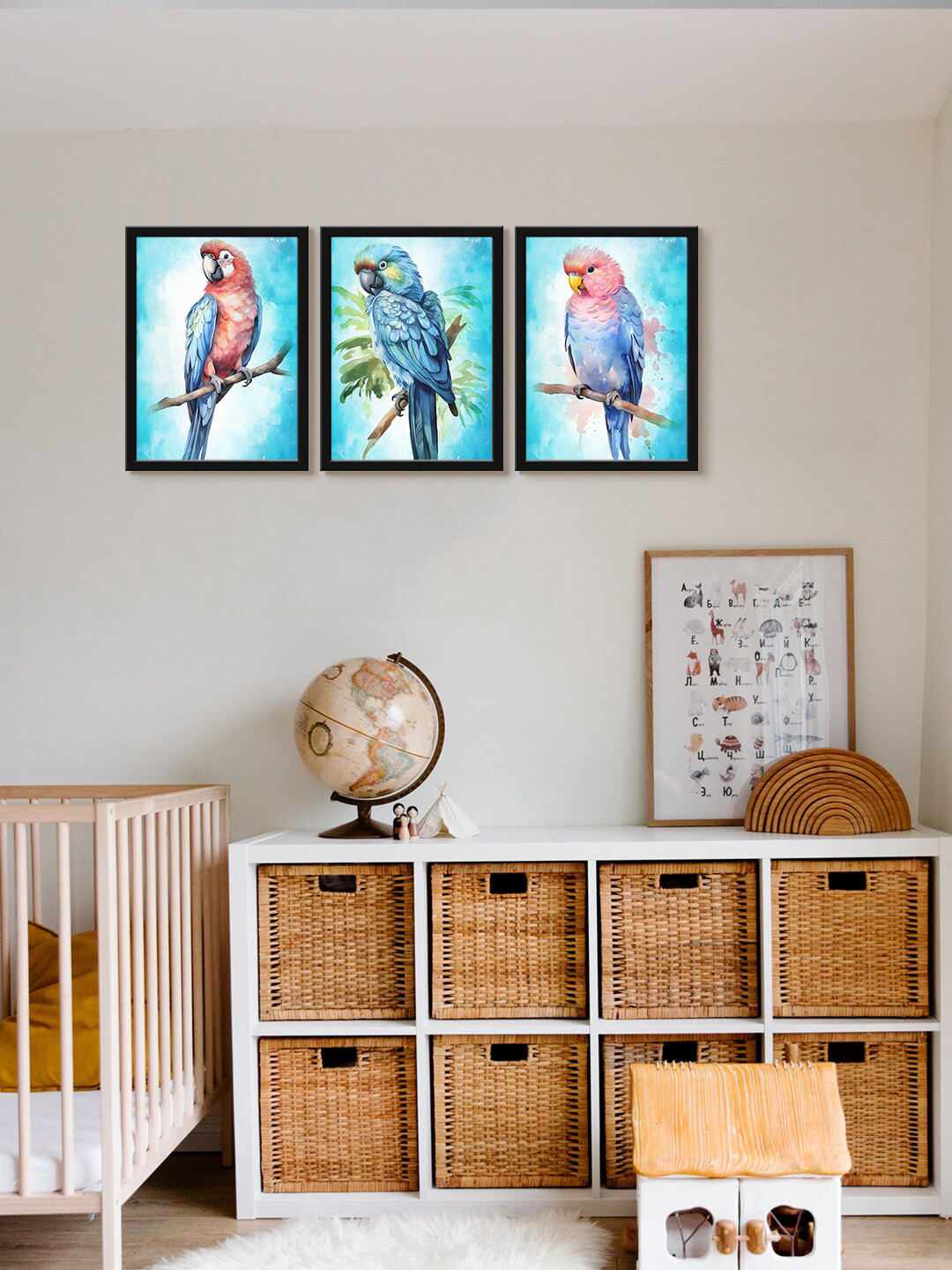 999Store Parrot Canvas 3 Piece Wall Rectangle Paintings Wall Art - 18 x 12In