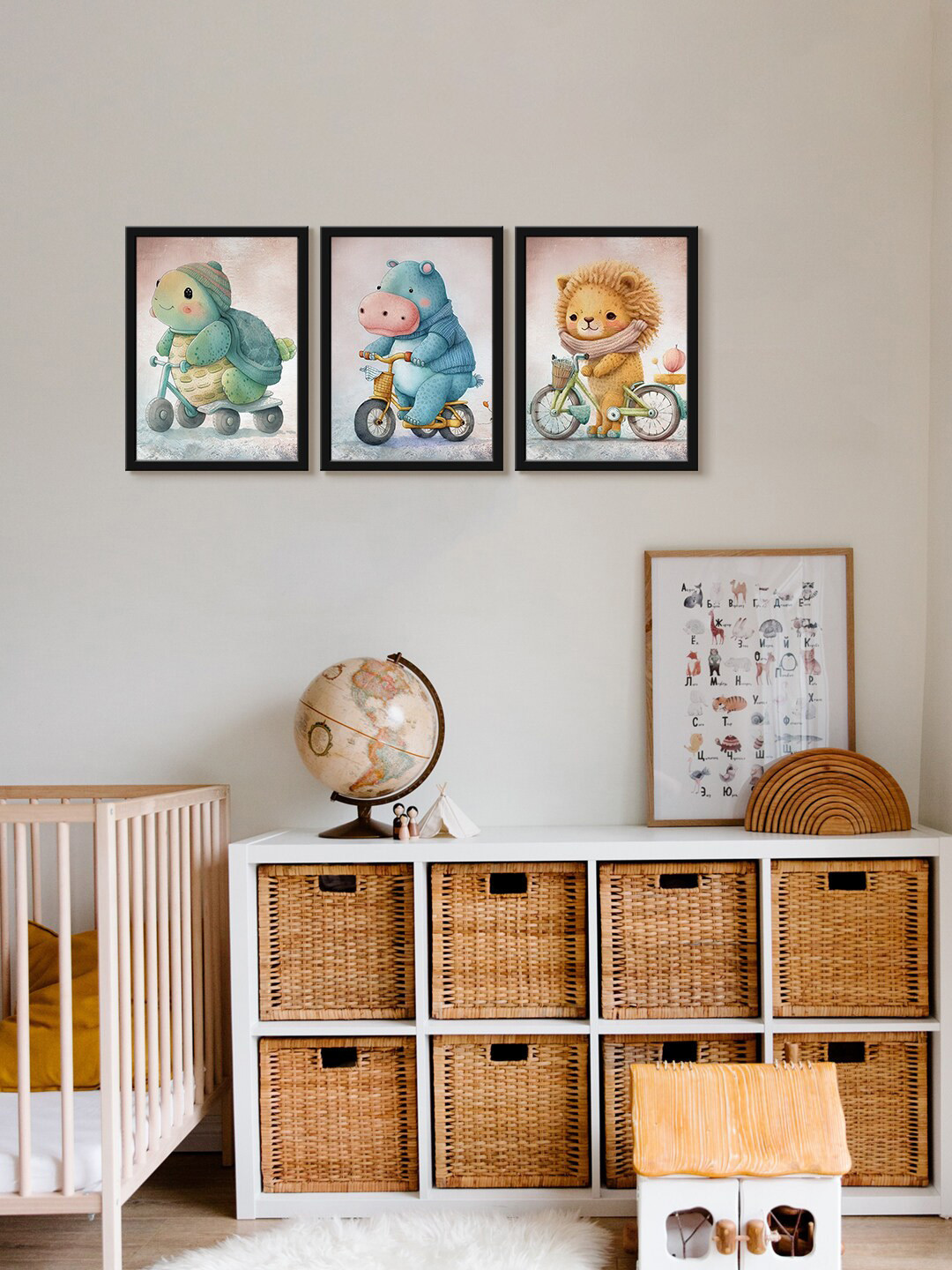 999Store Green, Blue & Grey Yellow 3 Pieces Tunnel Printed UV Coating Wall Arts