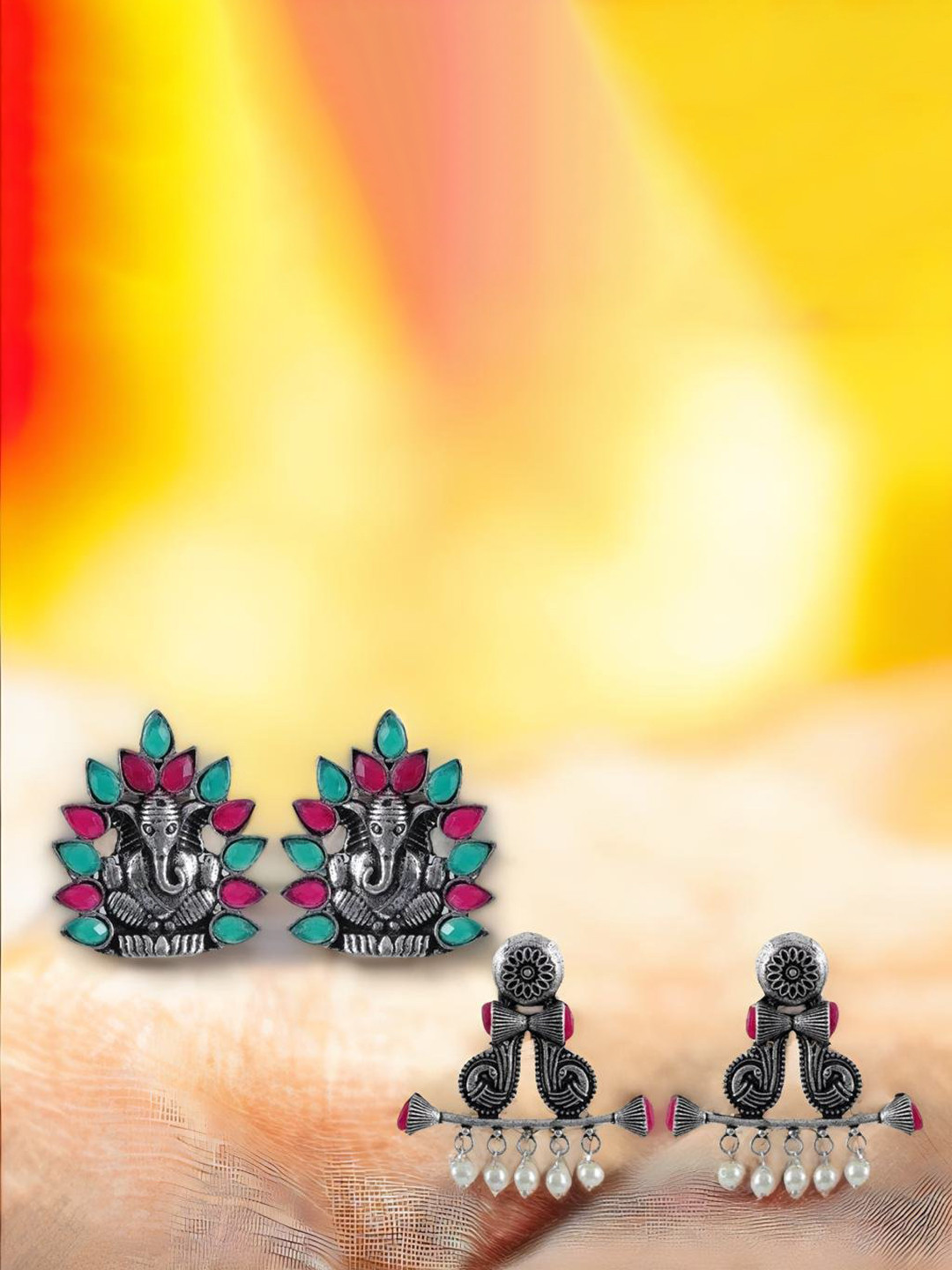 UNIVERSITY TRENDZ Set Of 2 Silver-Toned Stud Earrings