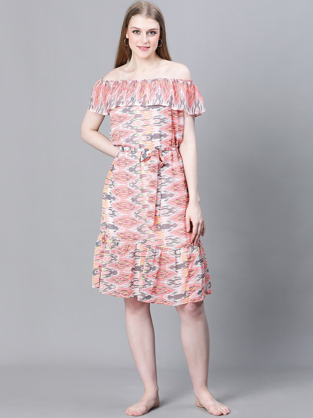 Oxolloxo Printed Off-Shoulder Swim Wear Cover Up Dress