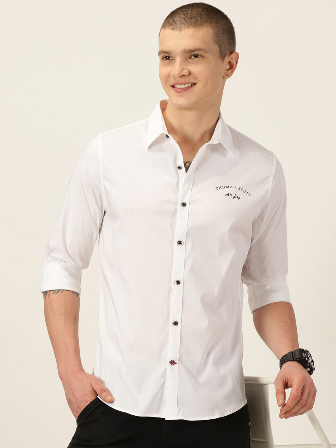 Thomas Scott Classic Regular Fit Spread Collar Long Sleeve Casual Shirt