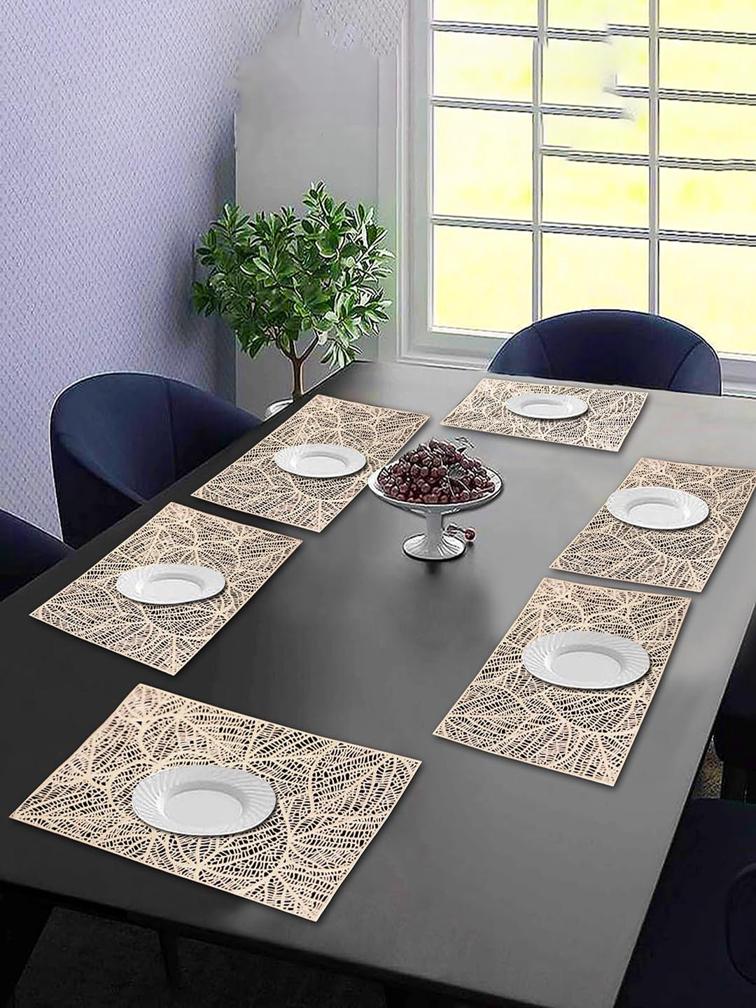 Dakshya Industries Gold-Coloured 6 Pieces Floral Rectangular Table Placemats
