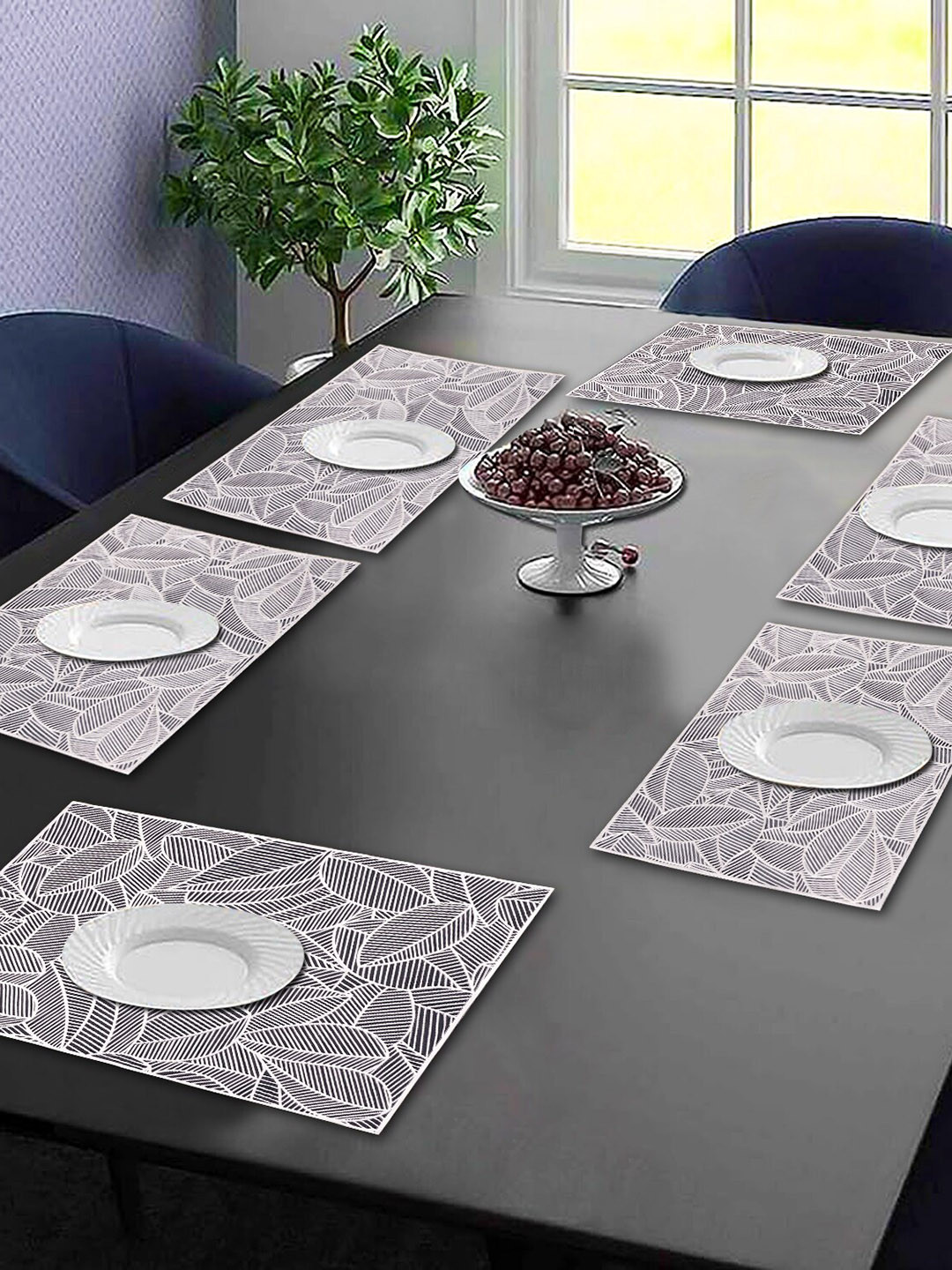Dakshya Industries 6-Pcs White Floral Rectangular Table Placemats