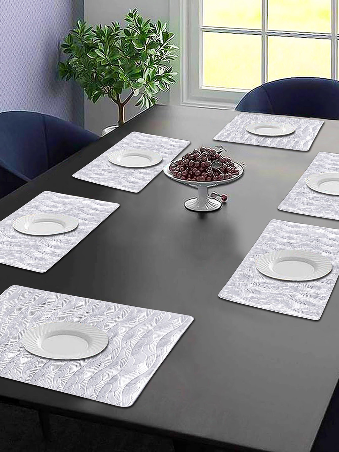 Dakshya Industries White 6 Pieces Floral Rectangular Table Placemats