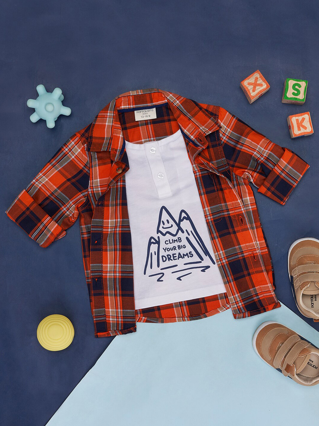 Pantaloons Baby Boys Gingham Checks Spread Collar Long Sleeve Pocket Casual Shirt