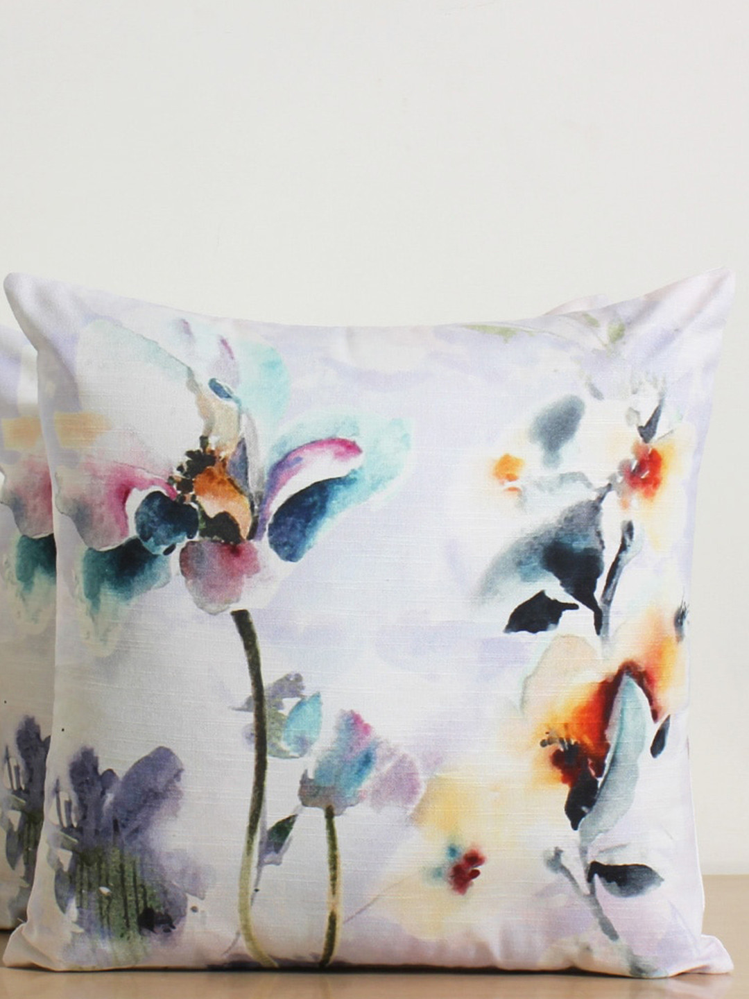 Jamio Firati White & Green 2 Pieces Floral Print Pure Cotton Square Cushion Covers