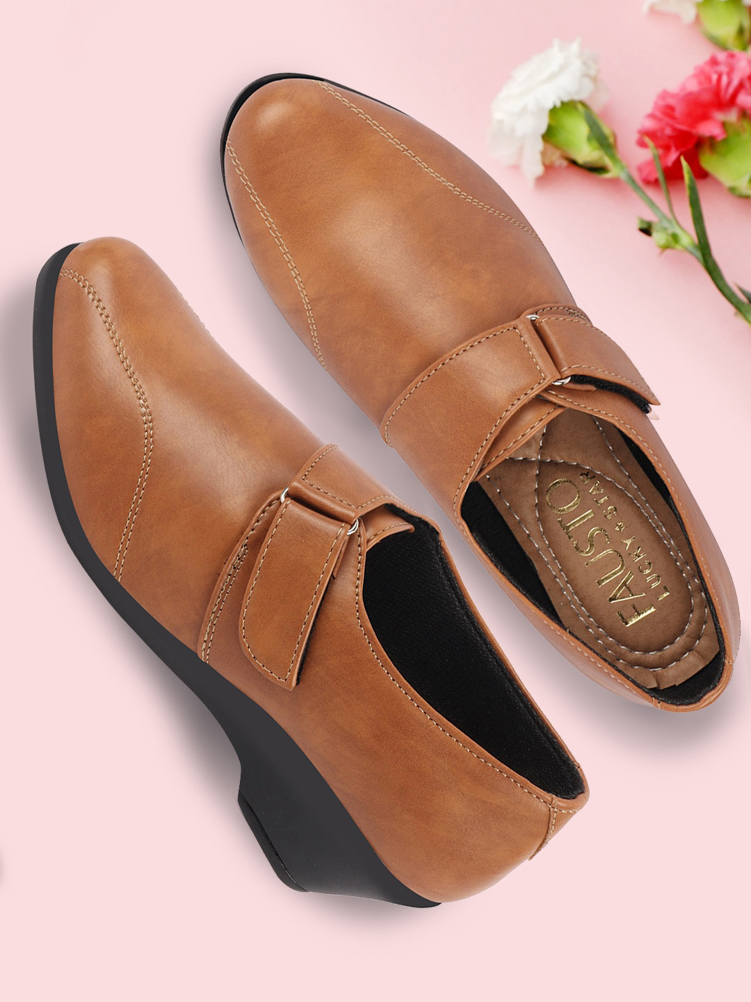 FAUSTO Round Toe Wedges Pumps With Velcro Detail