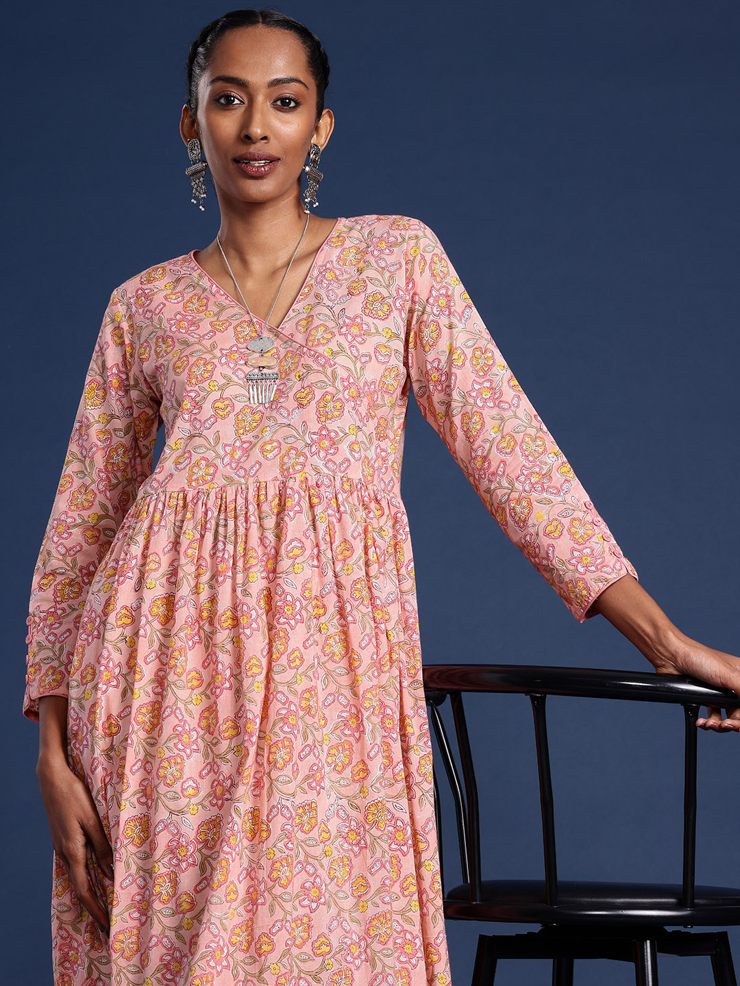 Taavi Bagru Printed Pure Cotton Ethnic Maxi Dress