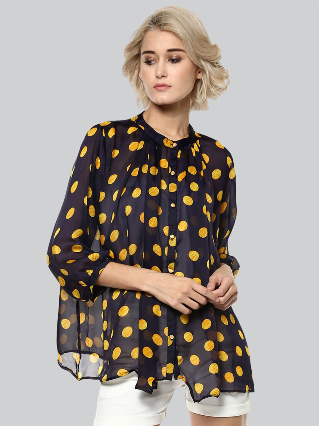 Moda Elementi Polka Dots Printed Shirt Style Top