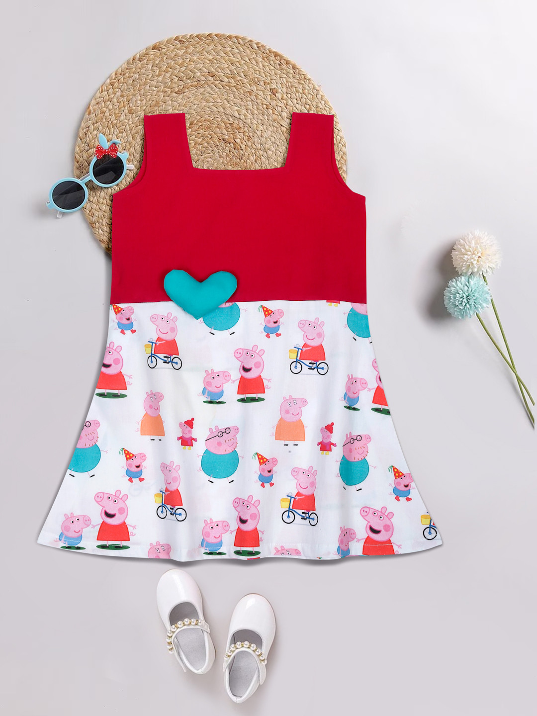 Little Musketeer Peppa Pig Printed A-Line Cotton Dress