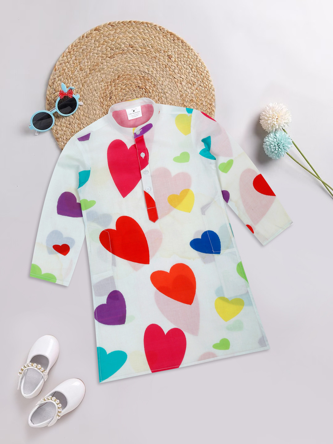 Little Musketeer Boys Conversational Printed Band Collar Cotton Kurta