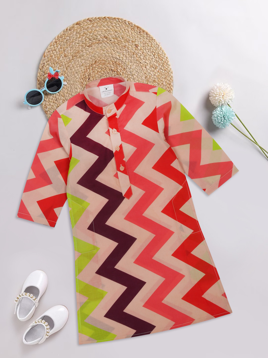 Little Musketeer Boys Striped Band Collar Cotton Kurta