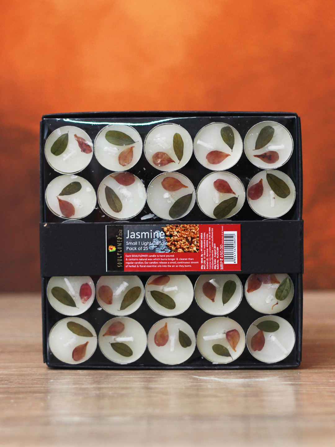 Soulflower 25Pcs Scented 1 Wick Jasmine Solid Round Regular Tea Light Candles
