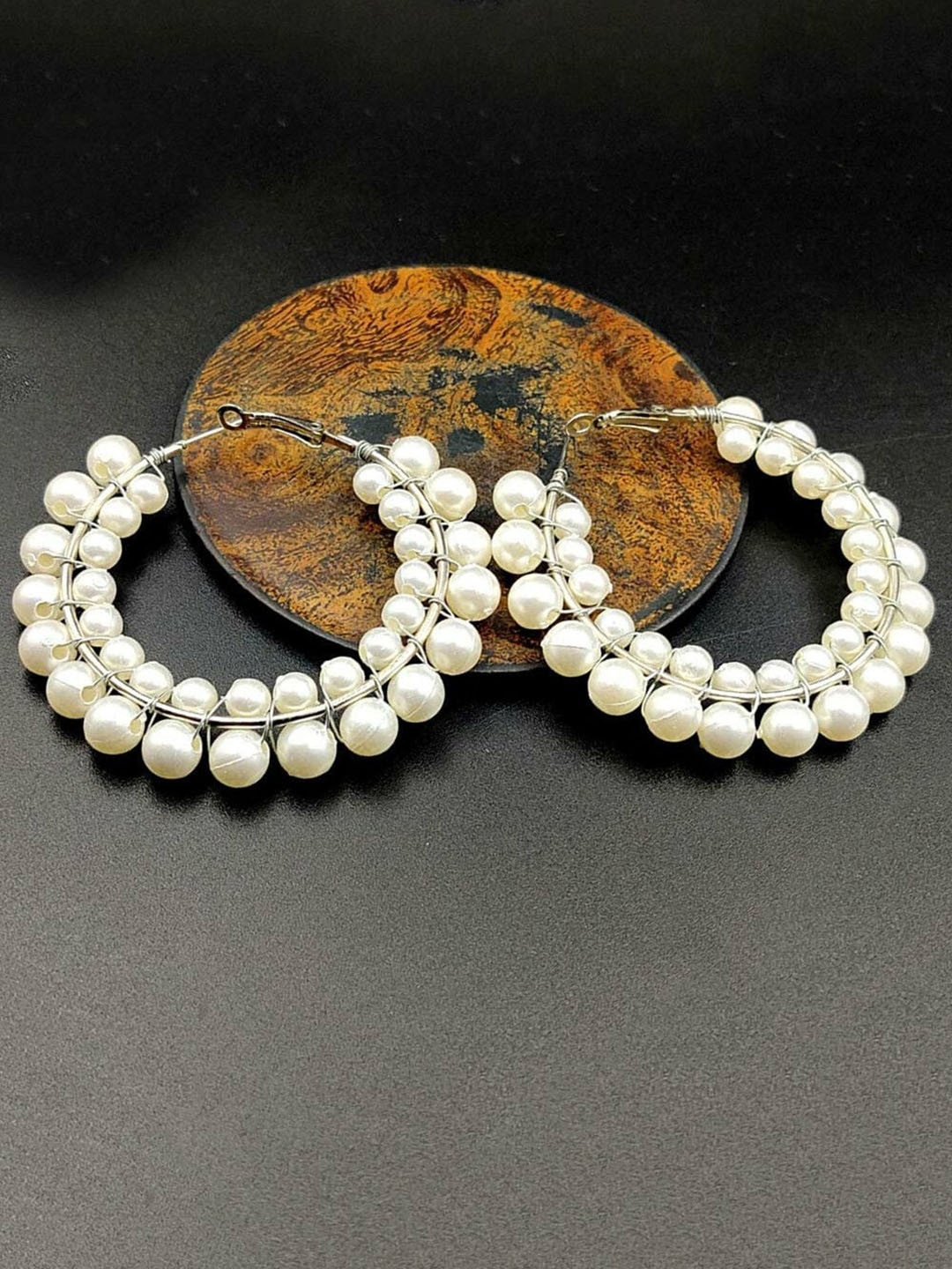 VAGHBHATT Pearl Beaded Hoop Bali Earrings