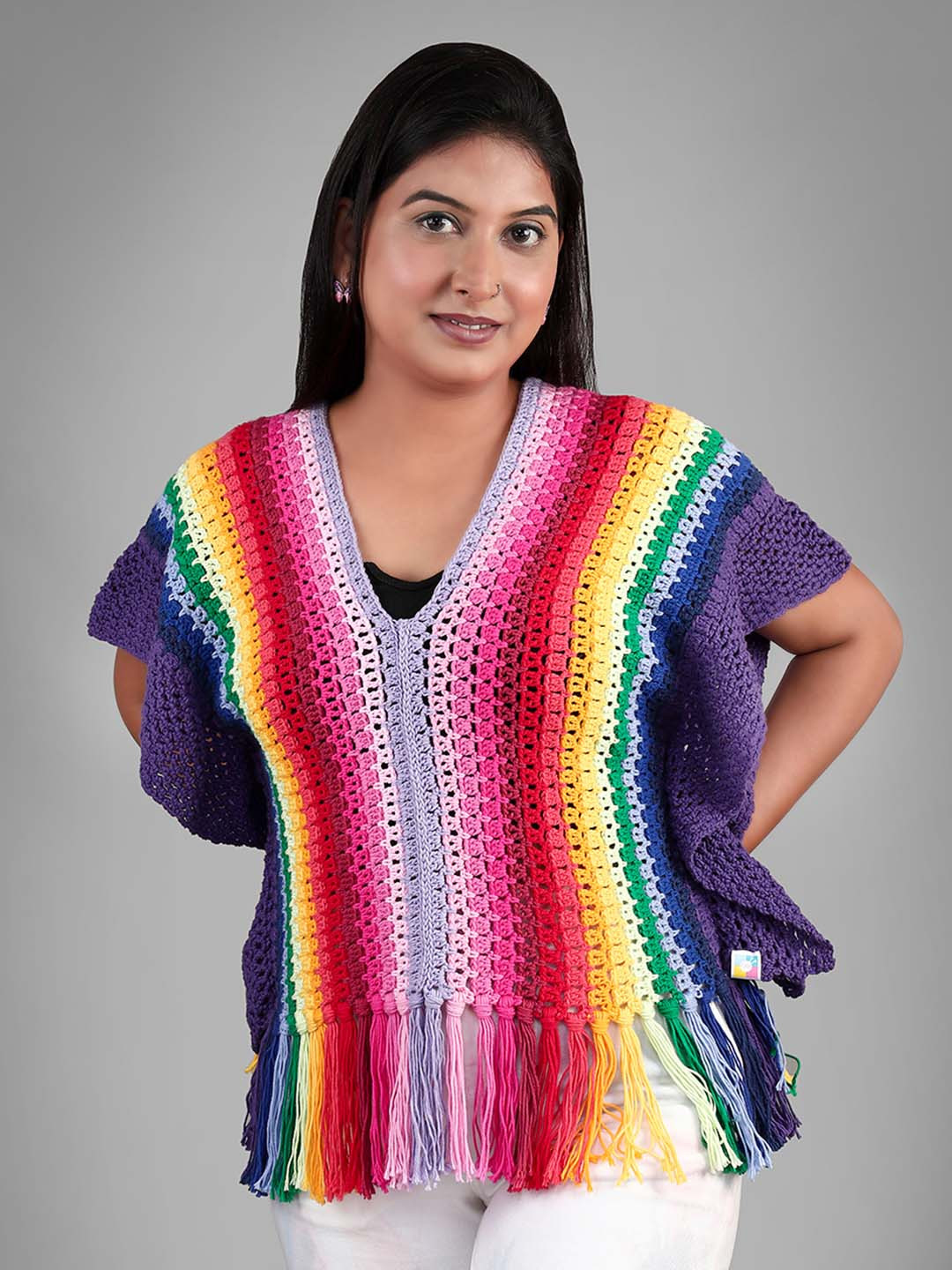 Magic Needles Multicoloured Geometric Print Kimono Sleeve Cotton Top