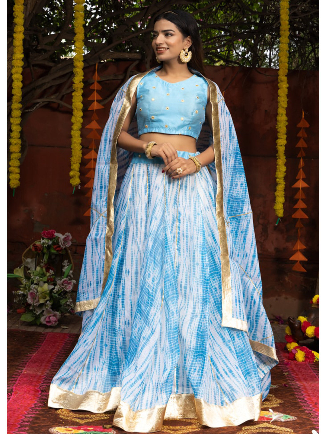 Indi INSIDE Tie and Dye Ready to Wear Lehenga & Unstitched Blouse With Dupatta