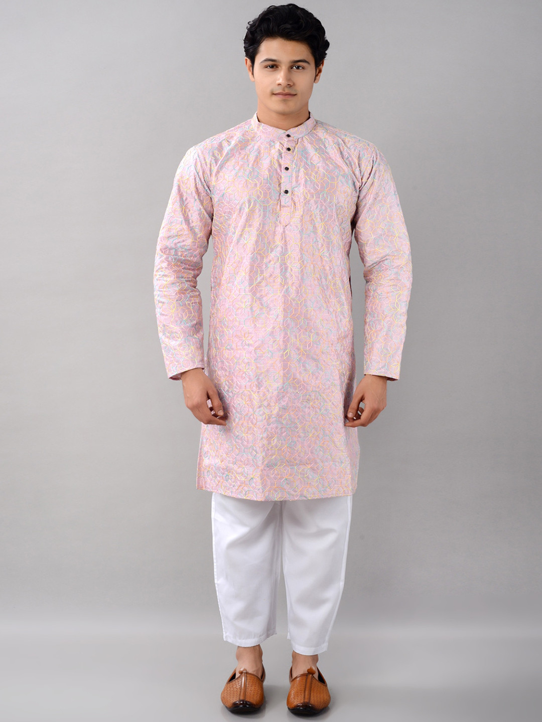 VILLAIN Floral Embroidered Thread Work Cotton Silk Kurta