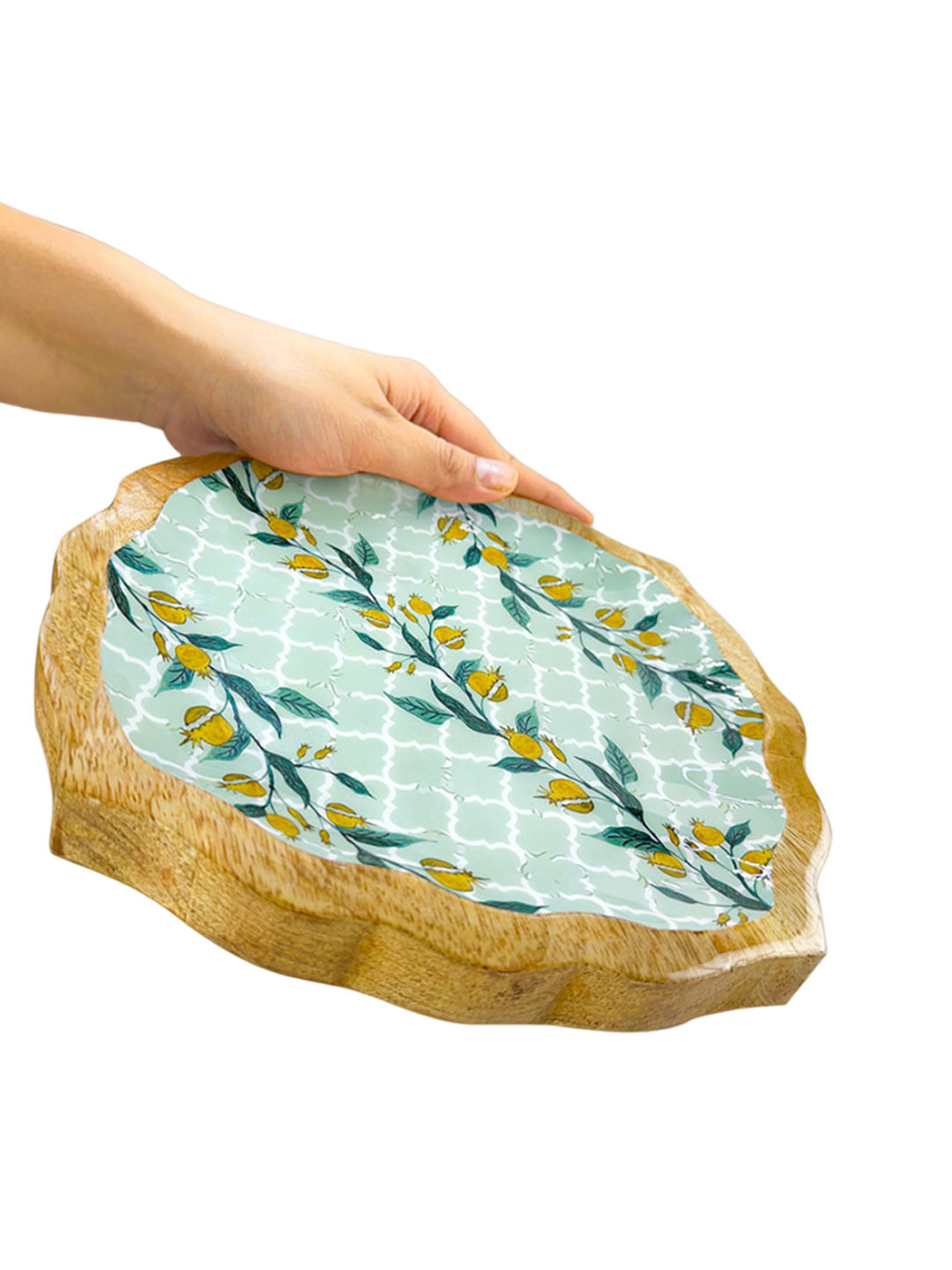 TWIG STORY Yellow & Green Pmogranate Printed Wood Platter
